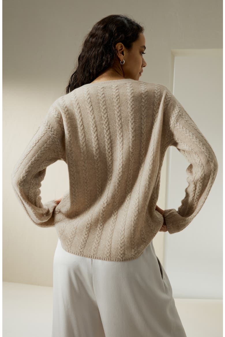 Semi-Sheer Cable-knit Cashmere Sweater, Alternate, color, Beige