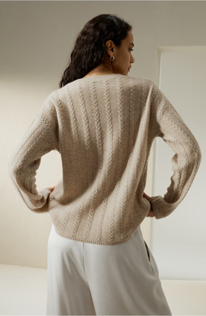 Lilysilk Women's Semi-Sheer Cable-knit Cashmere Sweater, Alternate, color, Beige