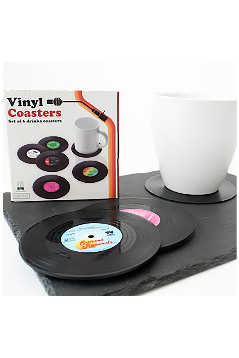 Retro Vinyl Coasters Set of 6, Main, color, NO COLOR