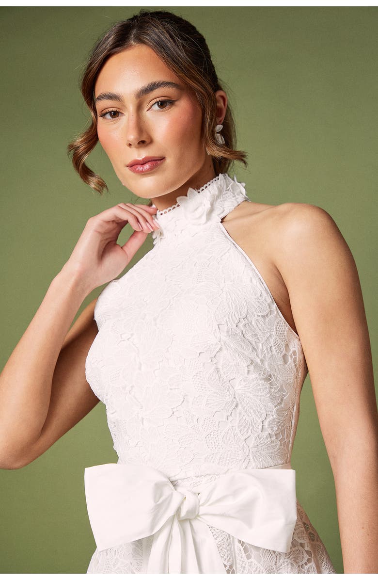 Coast Halterneck Belted Lace Midi Dress, Alternate, color, Ivory