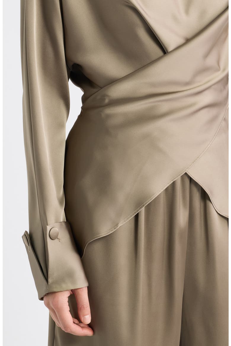 Satin Tie Front Top, Alternate, color, MUSHROOM