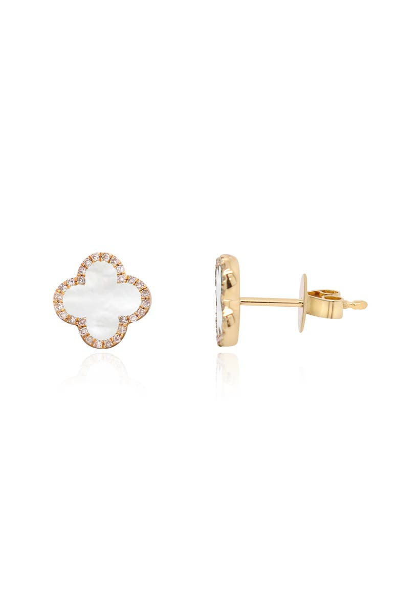 Mother of Pearl Diamond Clover Stud Earrings, Main, color, Mother of Pearl