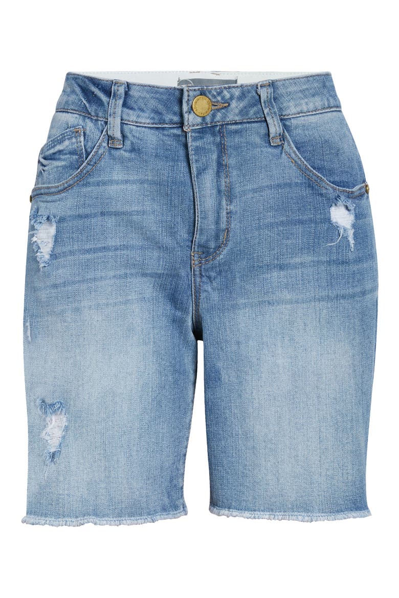 Frayed High Waist Denim Shorts, Alternate, color, LIGHT BLUE VINTAGE