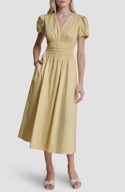 V-Neck Smocked Midi Dress
