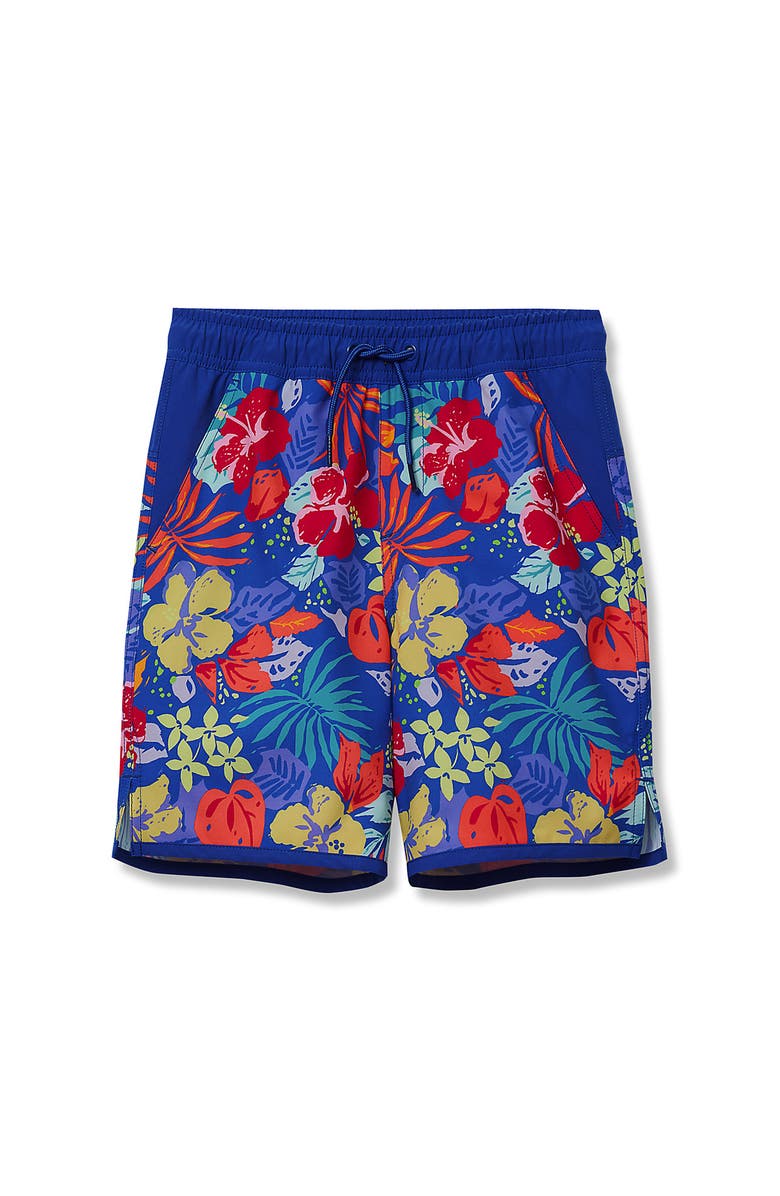 Lands' End Boys Slim Stretch Hydroliner Swim Trunks, Main, color, Tropical Floral/Dazzling Blue