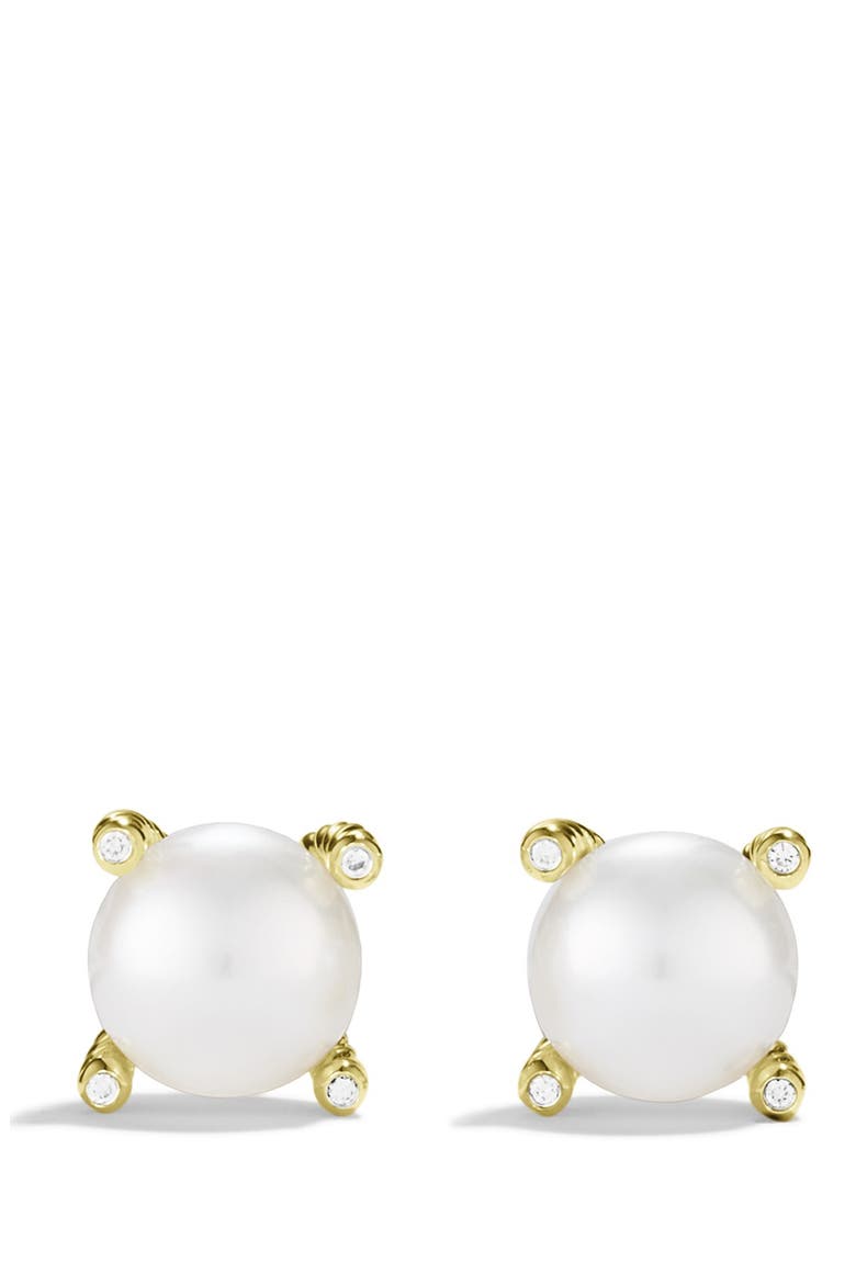 Pearl Earrings with Diamonds in Gold, Alternate, color, PEARL