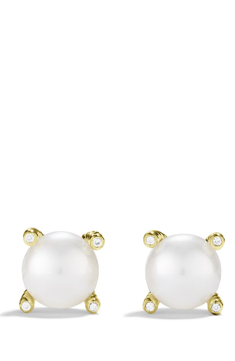 David Yurman Pearl Earrings with Diamonds in Gold, Alternate, color, Pearl