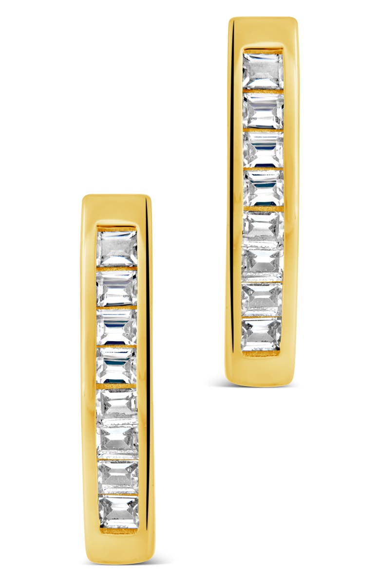 Sterling Forever CZ Pavé Geometric Hoop Earrings, Alternate, color, Gold