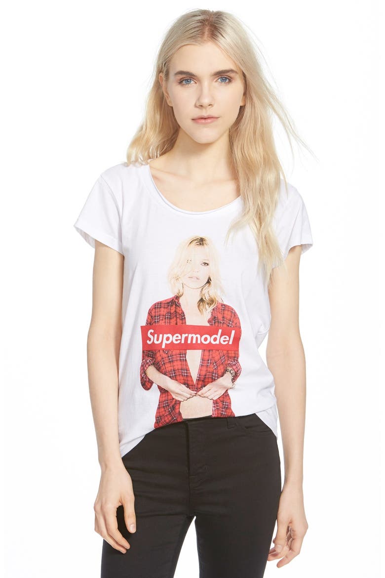 'Kate Moss' Supermodel Print Tee, Main, color, WHITE