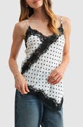 Lush Lace Trim Asymmetrical Polka Dot Camisole