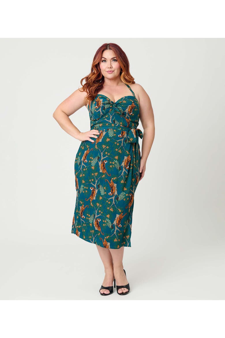 Plus Size Leilani Sleeveless Sarong Dress, Main, color, Teal Tiger Print