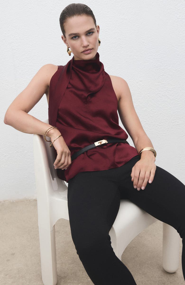 MANGO Satin Scarf Sleeveless Top, Alternate, color, Russet