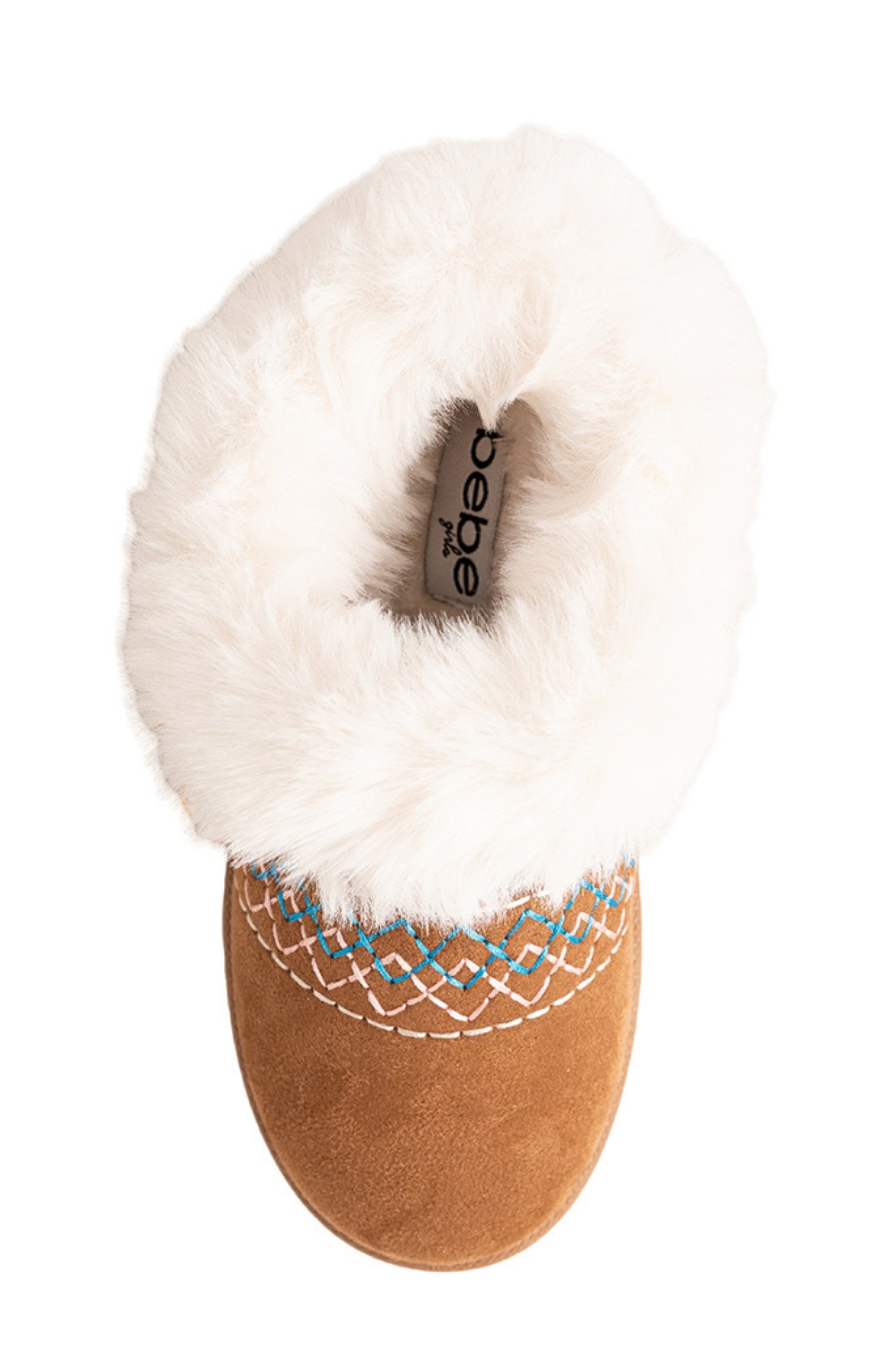 Kids' Faux Fur Trim Clog Slipper, Alternate, color, COGNAC