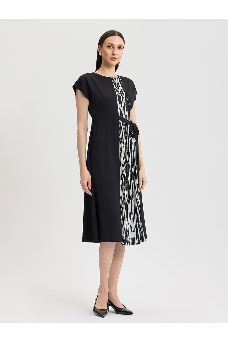 Fit & Flare Abstract Animal Print Midi Dress, Alternate, color, Black/New Ivory