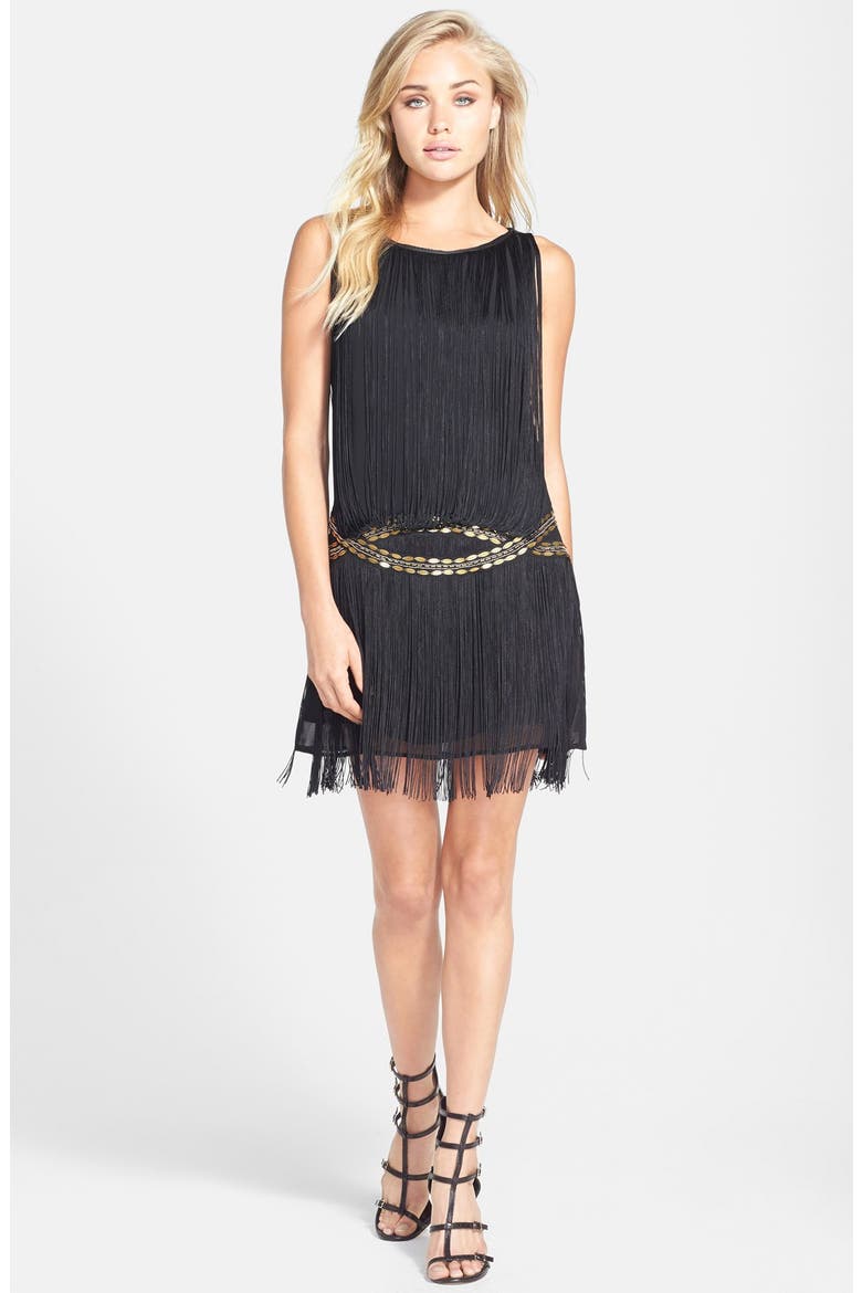 Tassel Embellished Shift Dress, Main, color, BLACK