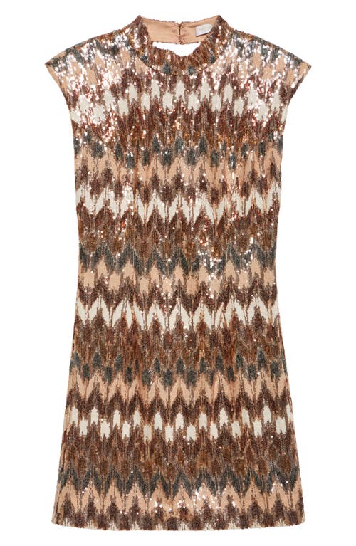 Ramy Brook Caden Sequin Ikat Cocktail Minidress In Brown