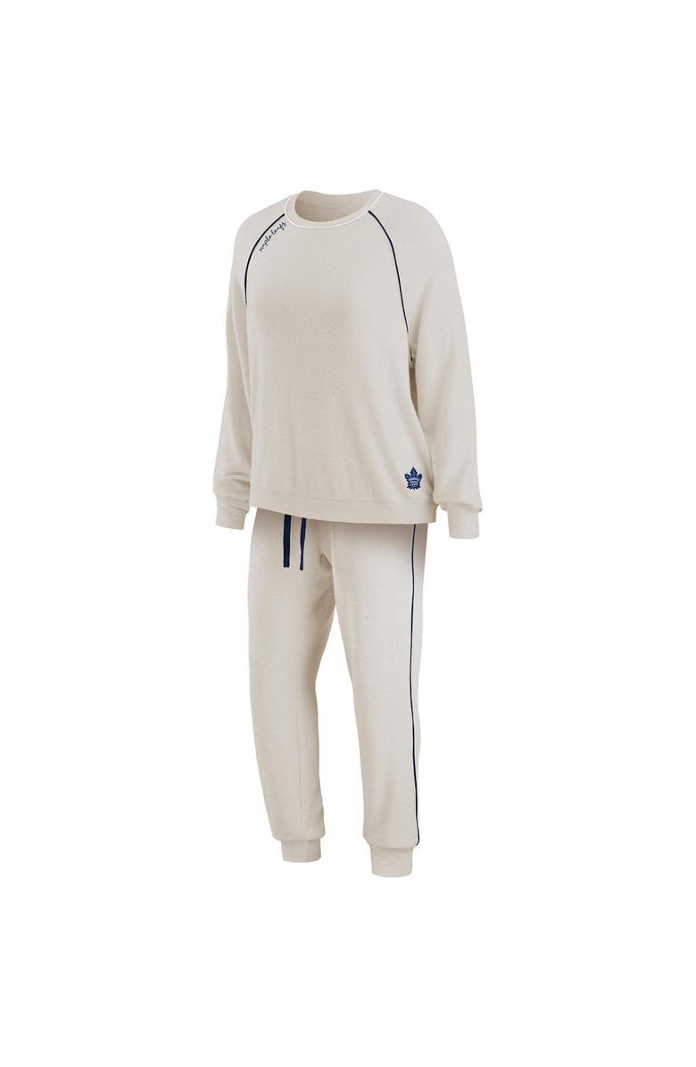 WEAR by Erin Andrews Women's WEAR by Erin Andrews Oatmeal Toronto Maple Leafs Raglan Pullover Sweatshirt & Pants Lounge Set, Main, color,