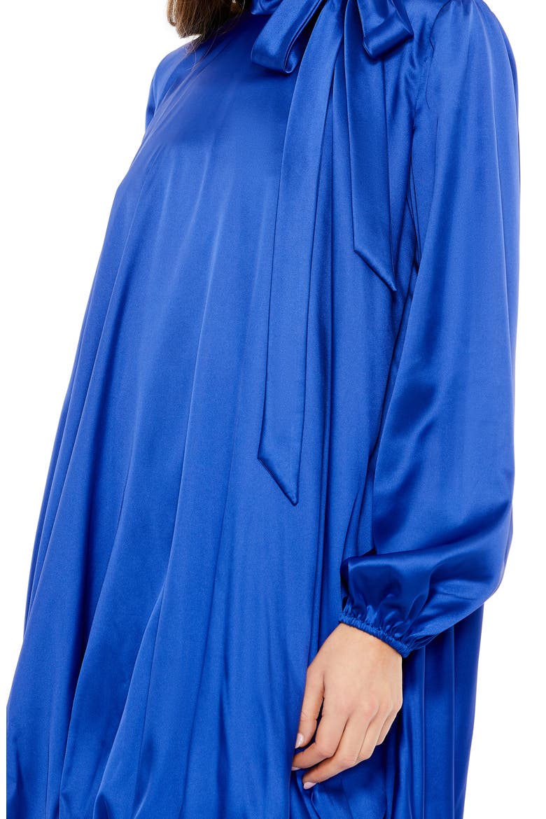 Bubble Hem Charmeuse Dress with Statement Bow and Long Sleeves, Alternate, color, ROYAL