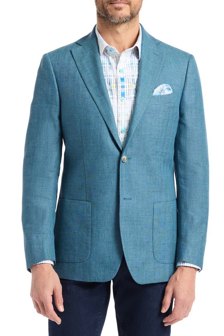 Fawler Tailored Fit Teal Blue Linen & Wool Herringbone Sport Coat, Main, color, LIGHT BLUE