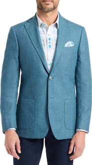Robert Graham Fawler Tailored Fit Teal Blue Linen & Wool Herringbone Sport Coat