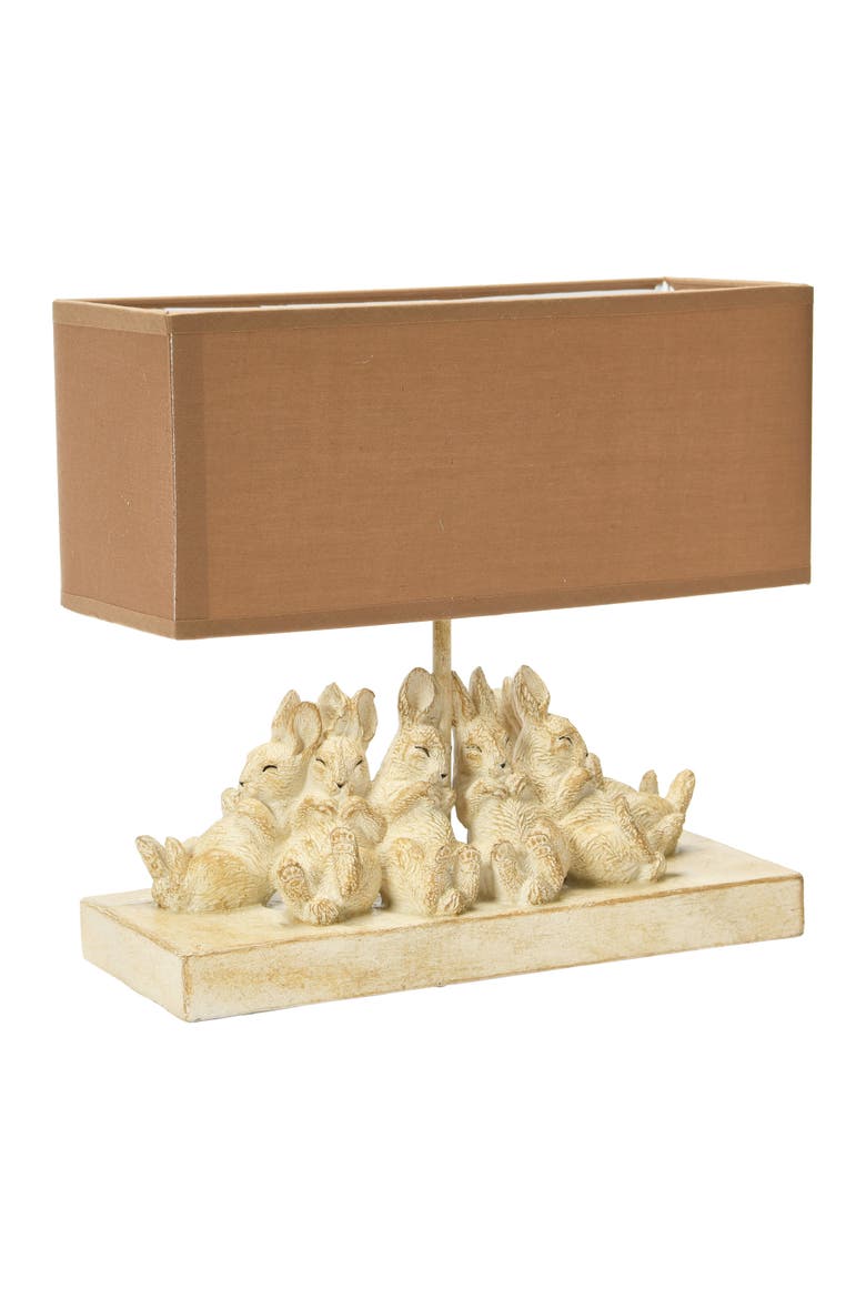 Resin Rabbit Table Lamp with Rectangle Linen Shade, White and Sand, Alternate, color, White