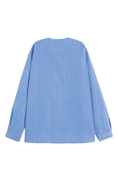 Scotch & Soda Stripe Bib Cotton & Linen Top In Blue And White Pin Stripe