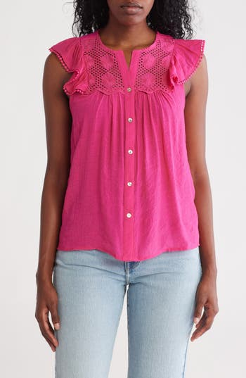 NANETTE LEPORE NANETTE LEPORE FLUTTER SLEEVE BUTTON-UP SHIRT 