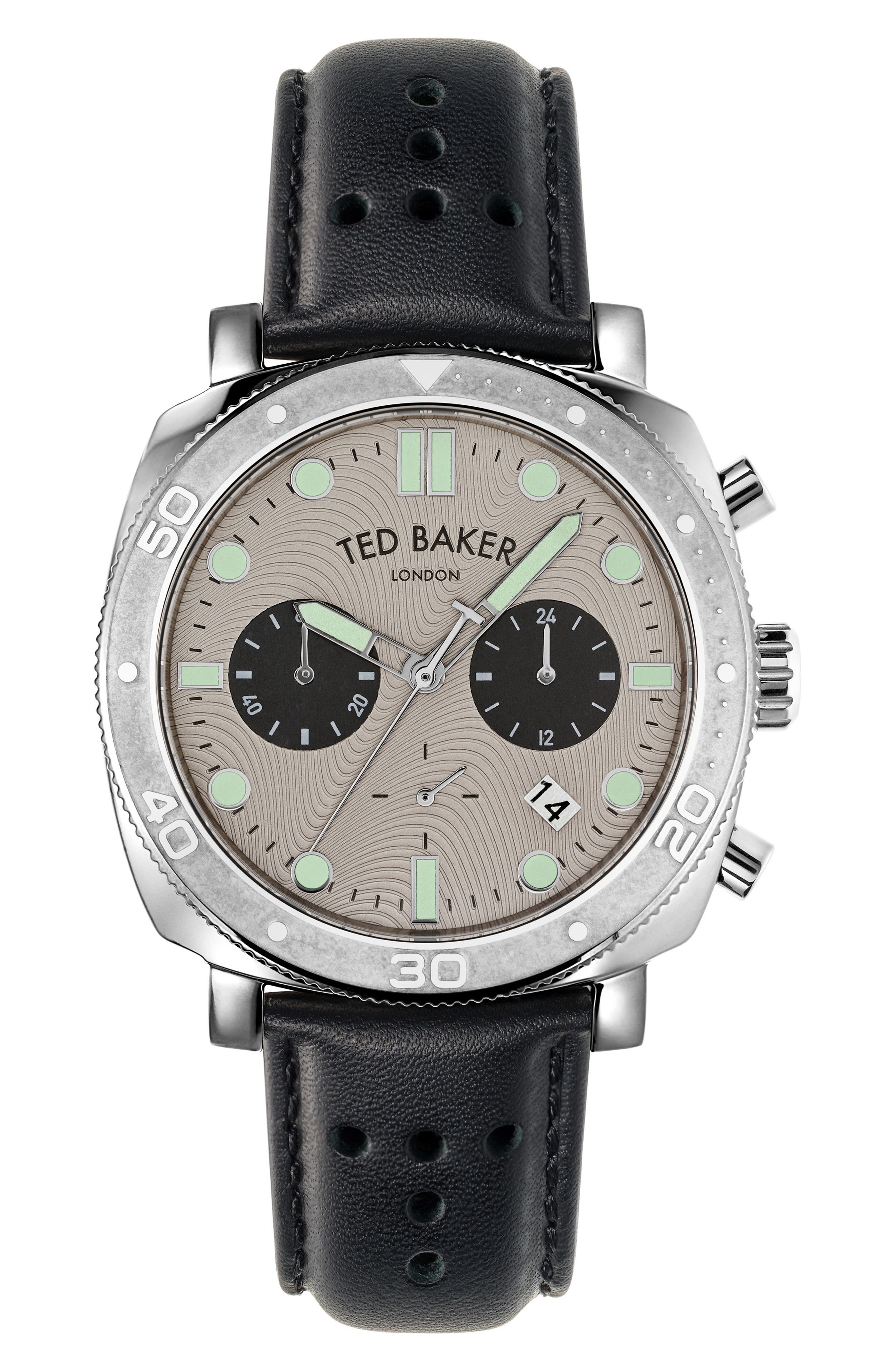 Ted Baker London Caine Chronograph Leather Strap Watch, 44mm