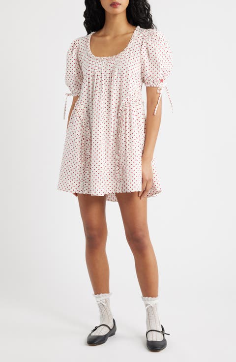 Meri Pleated Puff Sleeve Cotton Mini Sundress