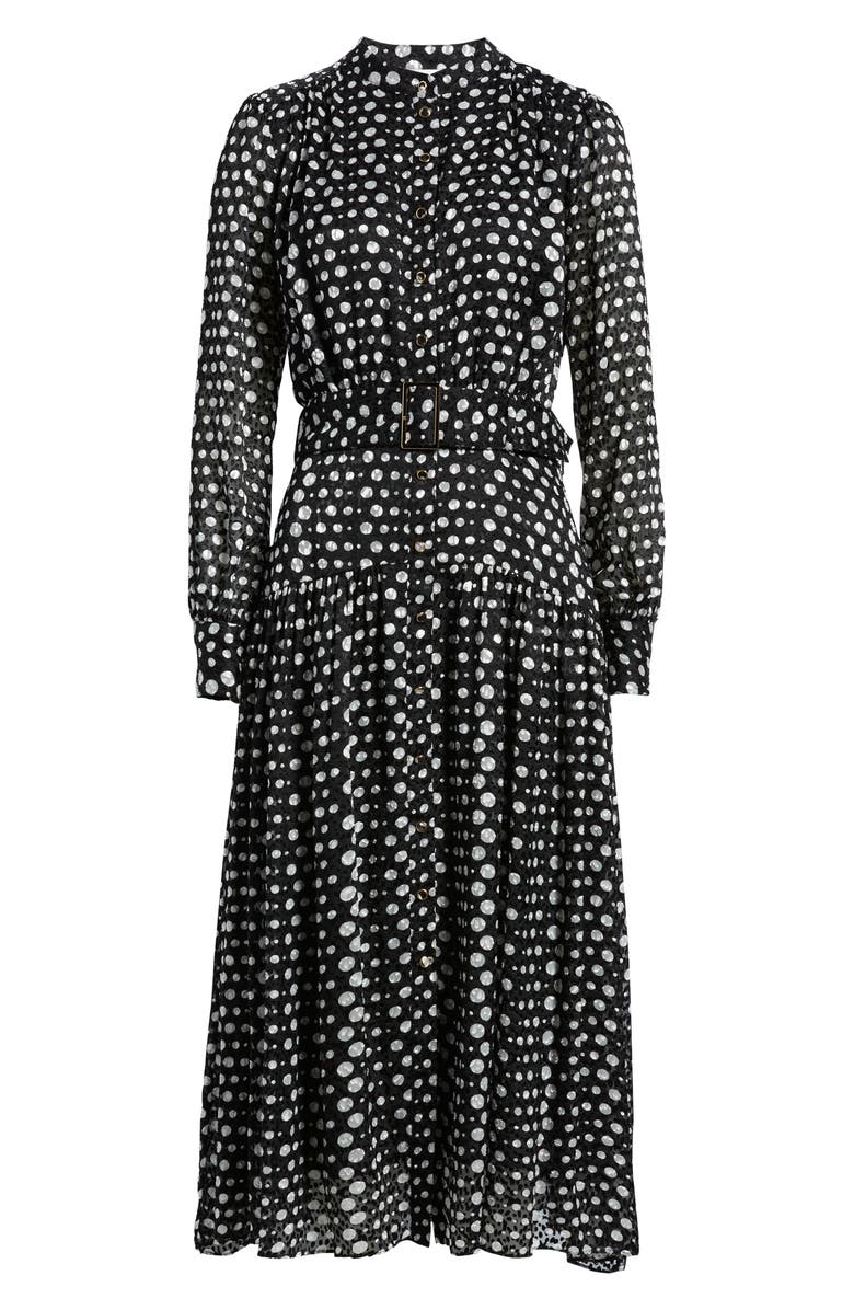Elie Tahari The Rue Dot Long Sleeve Maxi Dress, Alternate, color, Noir And White Polka Dot