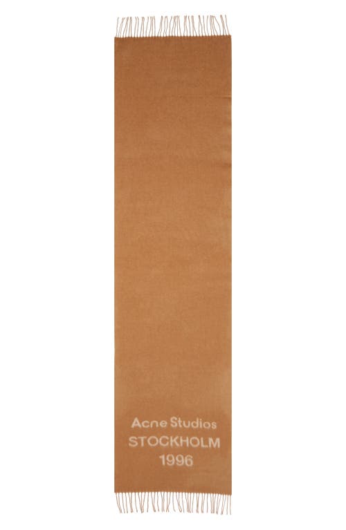 Acne Studios 1996 Logo Jacquard Double Face Wool Fringe Scarf in Camel/Ecru  product