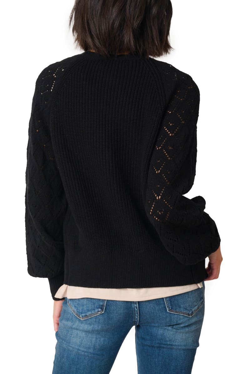 GIBSONLOOK Gigi Pointelle Stitch Cotton Cardigan, Alternate, color, Black