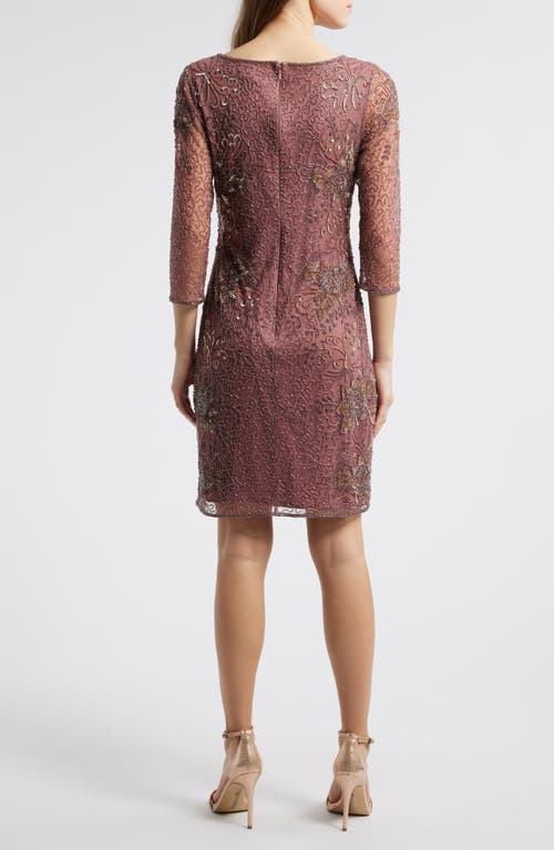 Pisarro Nights Beaded V-neck Cocktail Dress In Brown