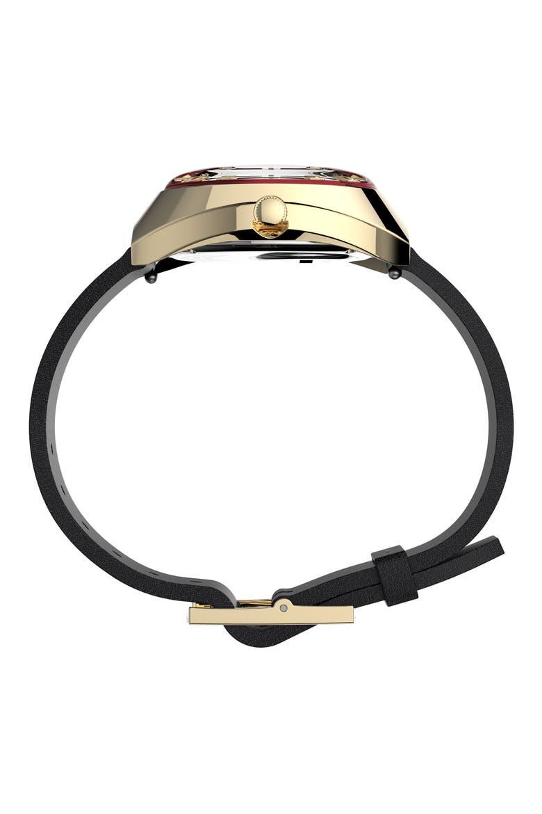 Q 1972 Reissue Leather Strap Watch, 43mm x 39mm, Alternate, color, GOLD
