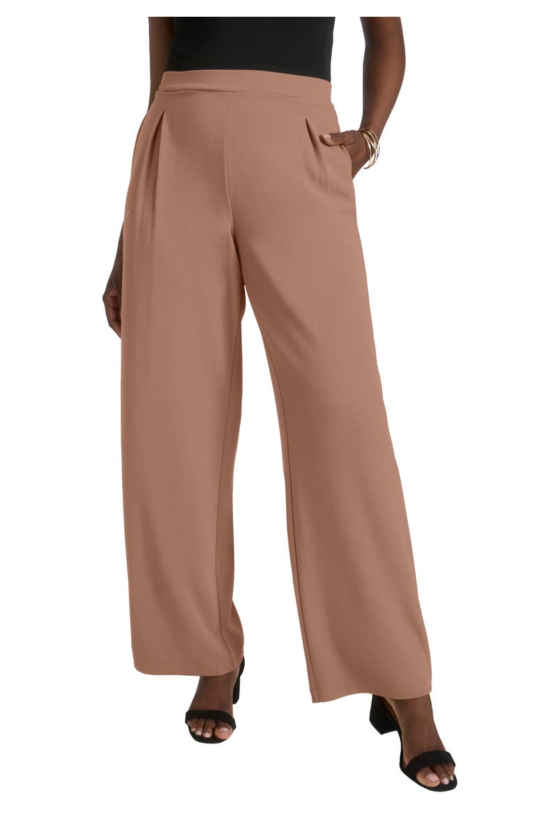 Stretch Knit Crepe Wide Leg Pant, Main, color, CREAMY MOCHA