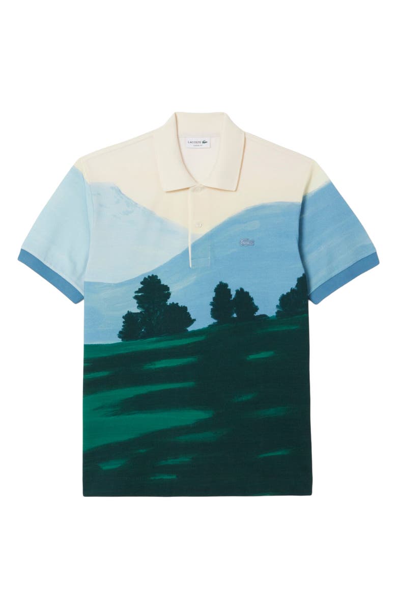 Lacoste Mountain Print Piqué Polo, Alternate, color, 9Ix Sinople/ Yellow-Green-Whit