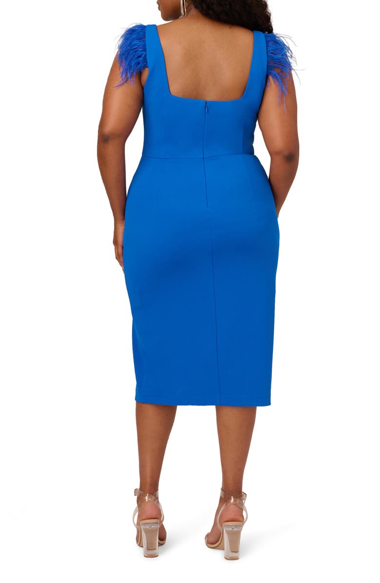 Adrianna Papell Feather Trim Crepe Midi Sheath Dress, Alternate, color, 