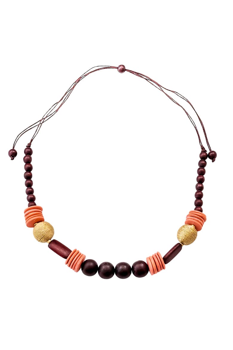 Bombon Wooden Necklace, Main, color, Burgundy & Gold