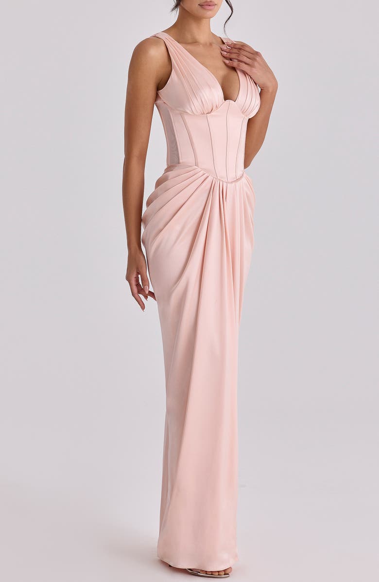 HOUSE OF CB Angeline Sleeveless Satin Corset Gown, Alternate, color, Blush
