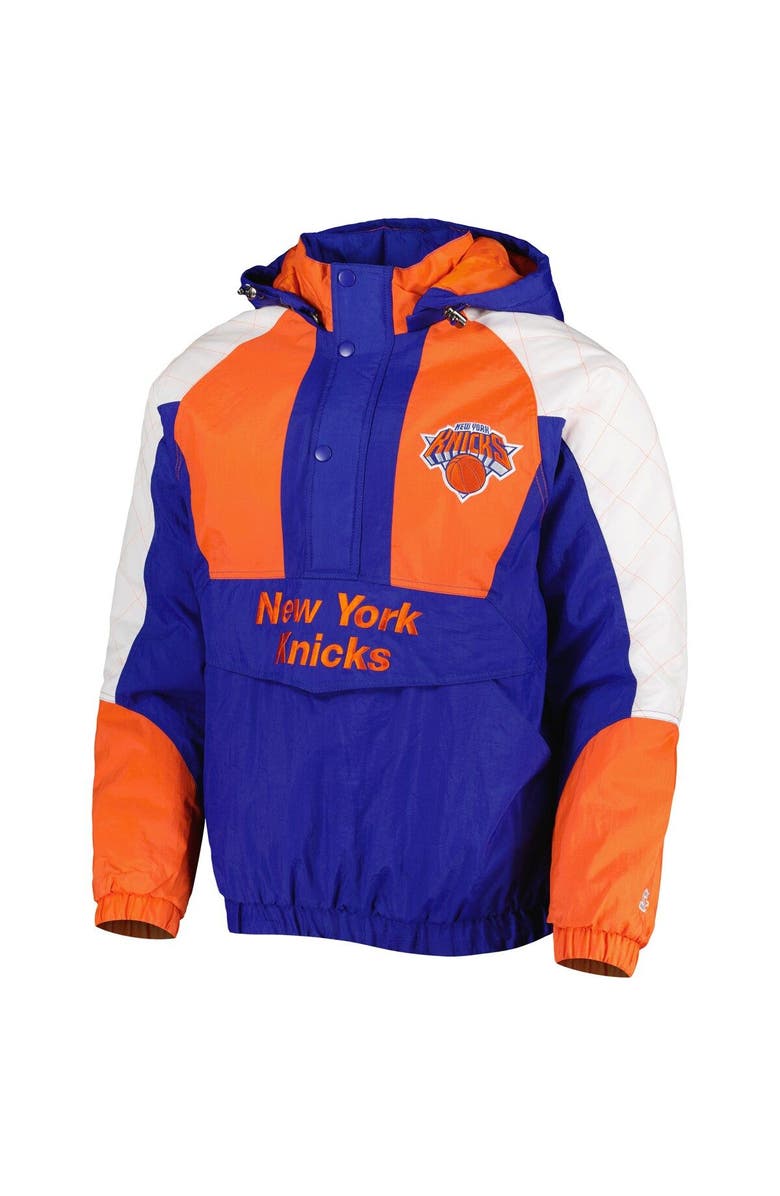 STARTER Men's Starter Royal New York Knicks Body Check Raglan Hoodie Half-Zip Jacket, Alternate, color,