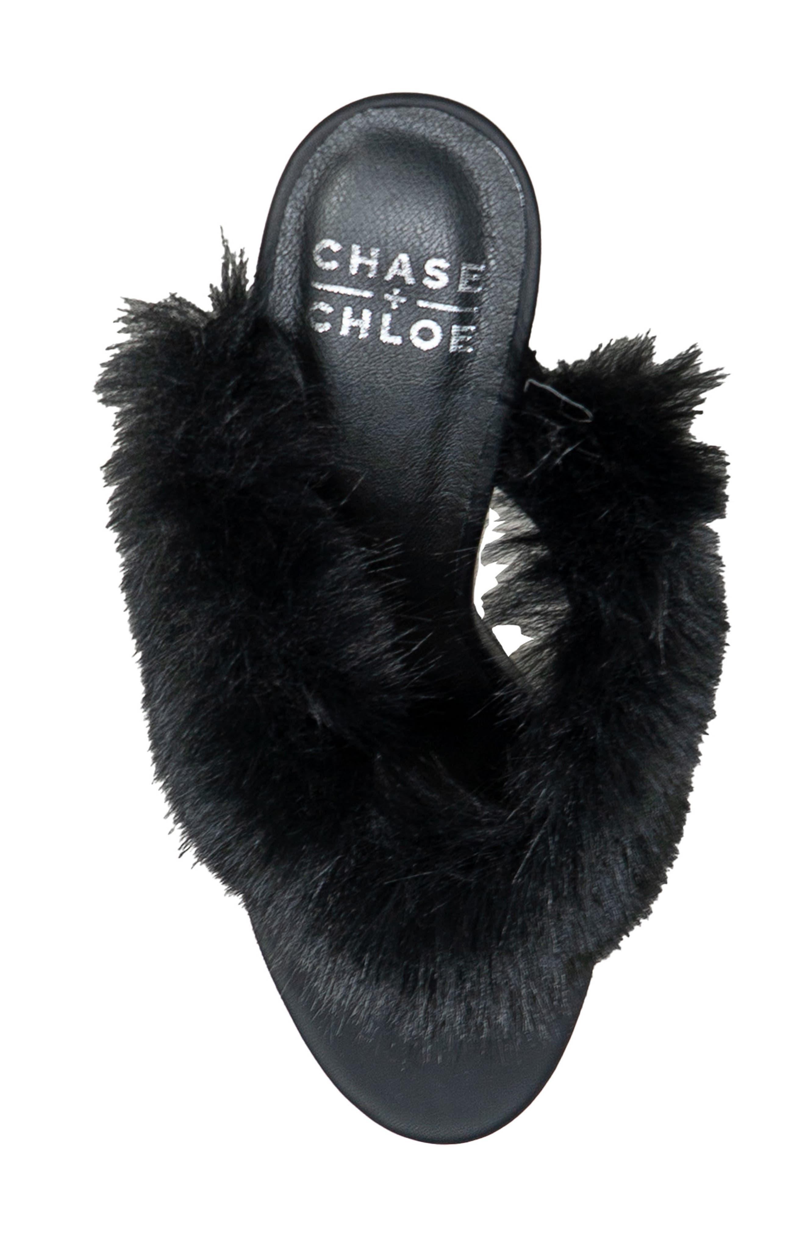 CHASE AND CHLOE Post Toe Faux Fur Stiletto Sandal, Alternate, color, Black