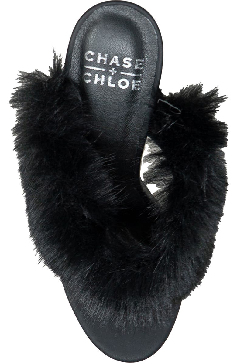 CHASE AND CHLOE Post Toe Faux Fur Stiletto Sandal, Alternate, color, Black