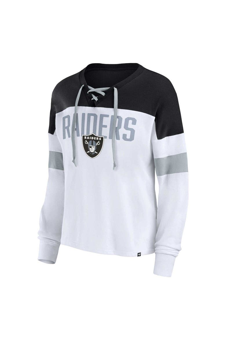 Women's Fanatics Branded White/Black Las Vegas Raiders Plus Size Even Match Lace-Up Long Sleeve V-Neck Top, Alternate, color, White