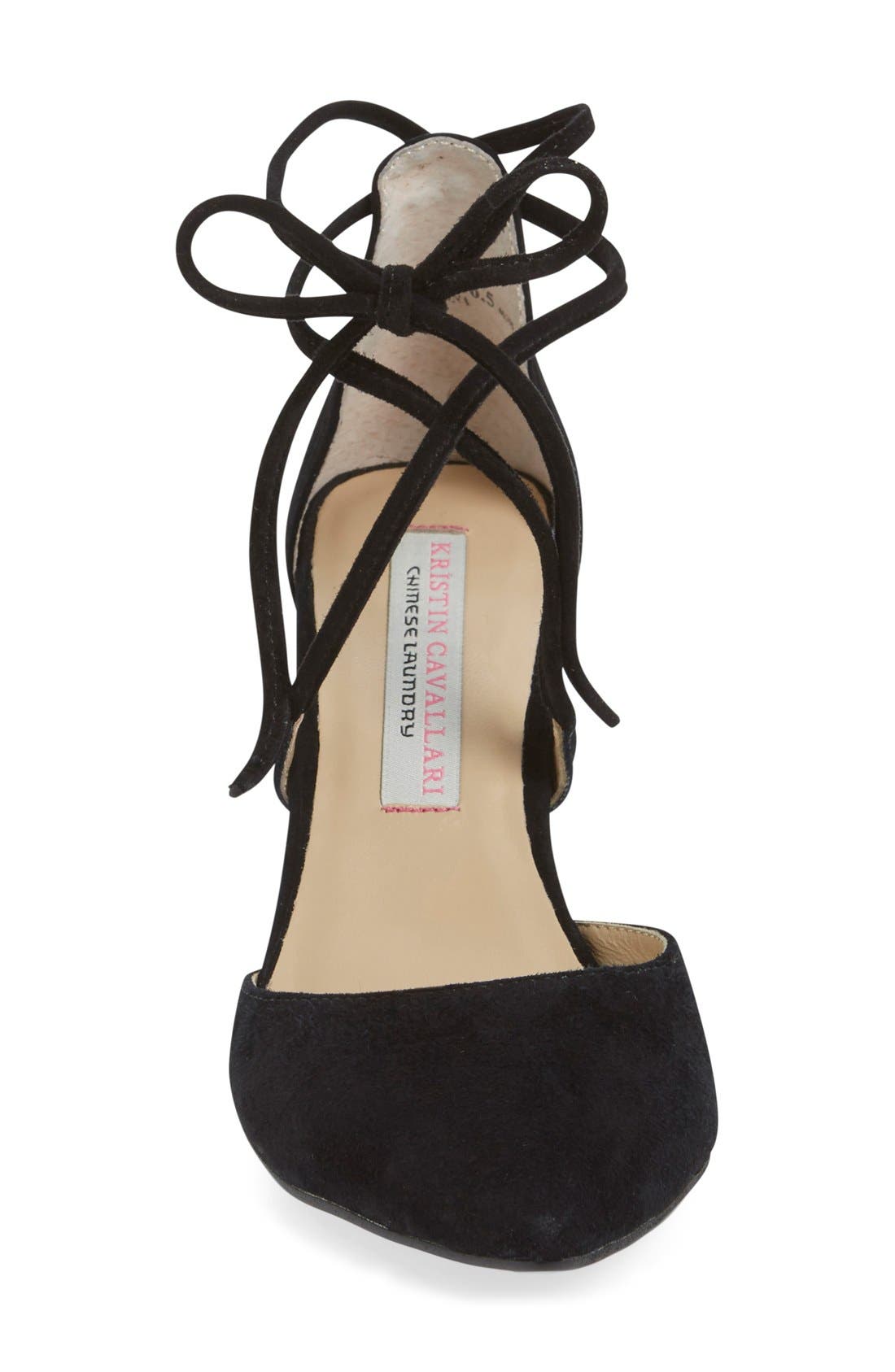 'Opel' Lace-Up Pointy Toe Pump, Alternate, color, BLACK SUEDE