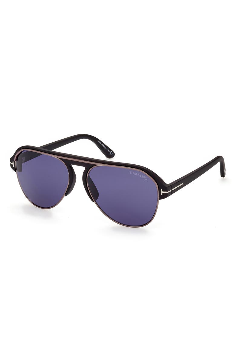 TOM FORD Marshall 58mm Gradient Pilot Sunglasses, Alternate, color, Matte Black / Blue