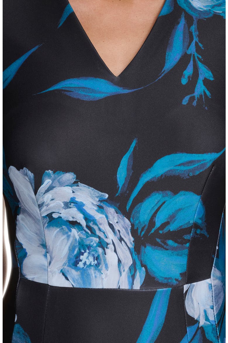 Floral Scuba Sheath Dress, Alternate, color, DK MALLARD MULTI