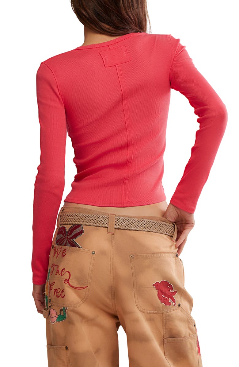 Free People Neria Long Sleeve Stretch Cotton Crop Top, Alternate, color, Tart Berry