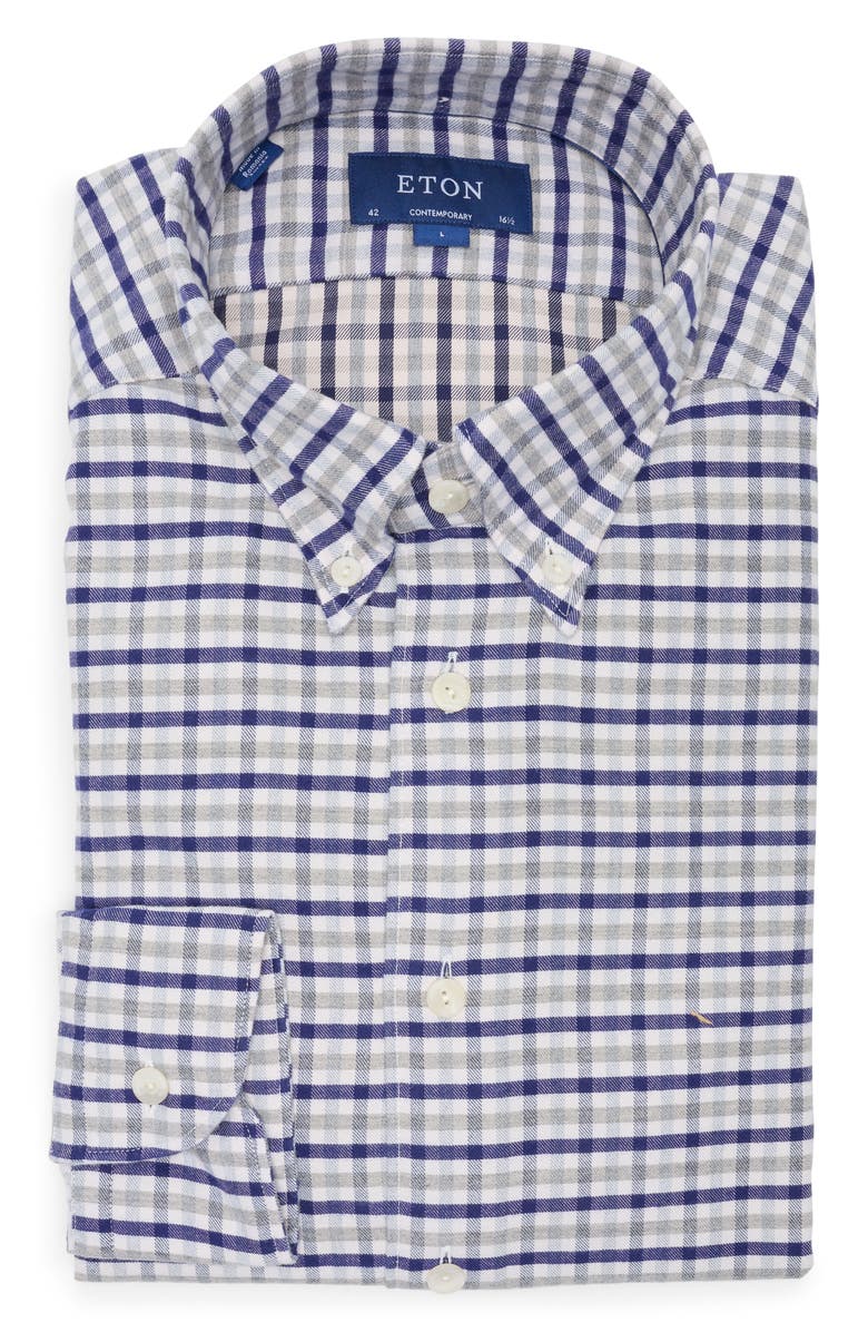 Eton Contemporary Fit Plaid Flannel Dress Shirt, Main, color, 