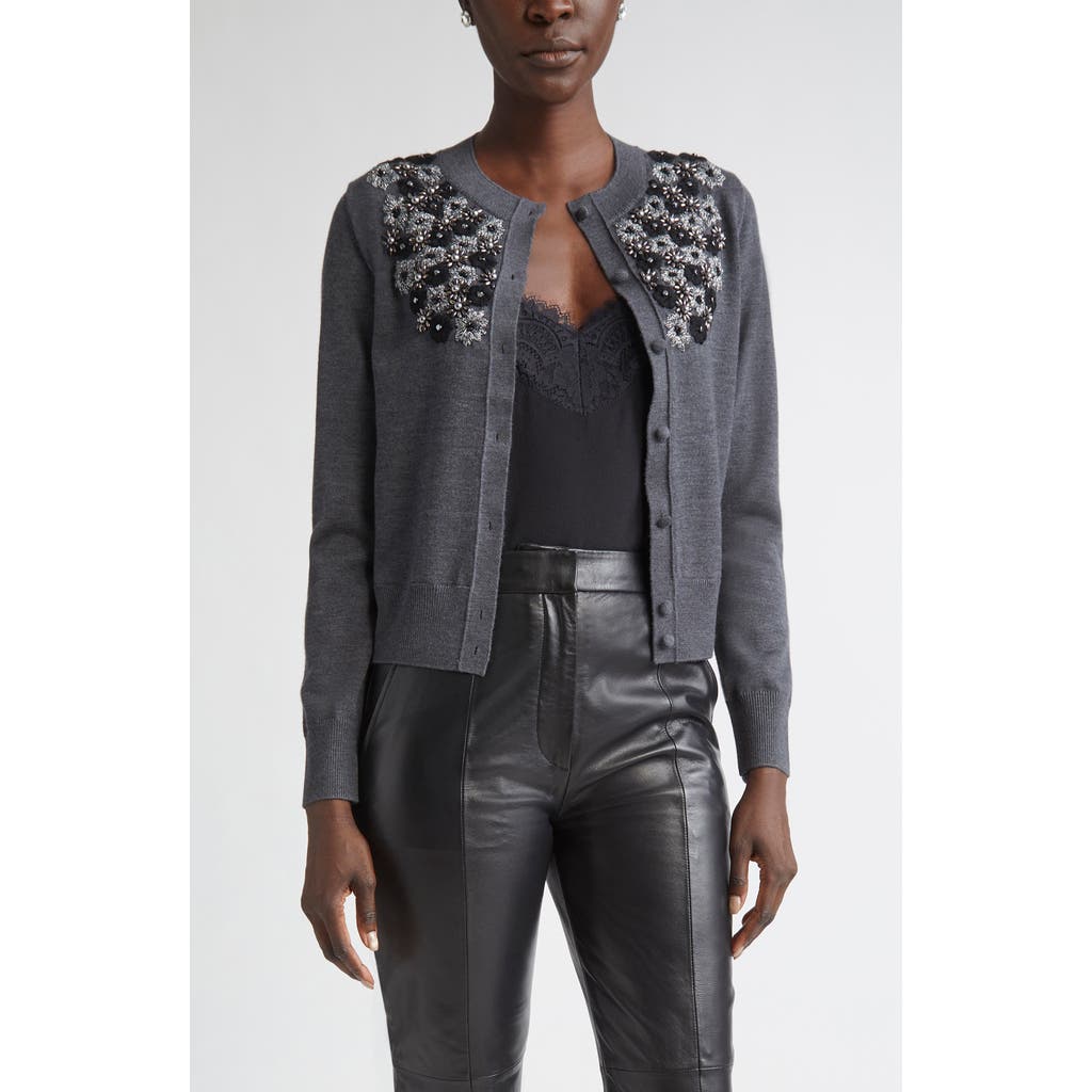 St John St. John Floral Embellished Wool & Silk Cardigan In Gold