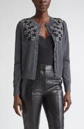 ST. JOHN Floral Embellished Wool & Silk Cardigan